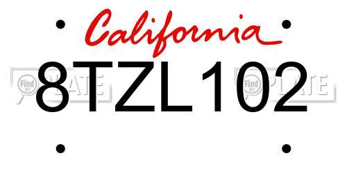 8TZL102 California License Plate