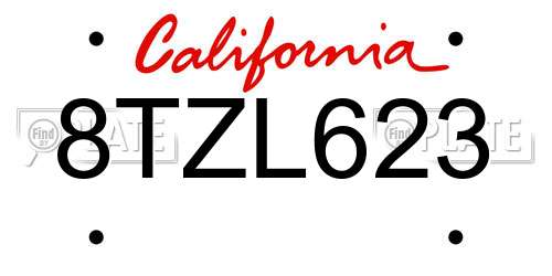 8TZL623 California License Plate