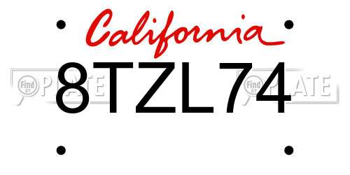 8TZL74 California License Plate
