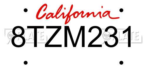 8TZM231 California License Plate