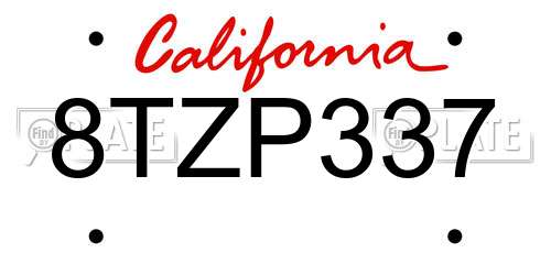8TZP337 California License Plate