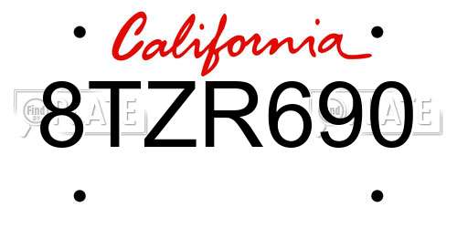 8TZR690 California License Plate