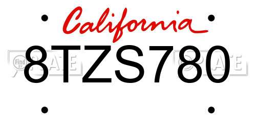 8TZS780 California License Plate