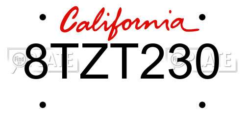 8TZT230 California License Plate
