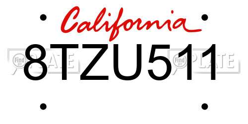 8TZU511 California License Plate