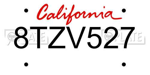 8TZV527 California License Plate