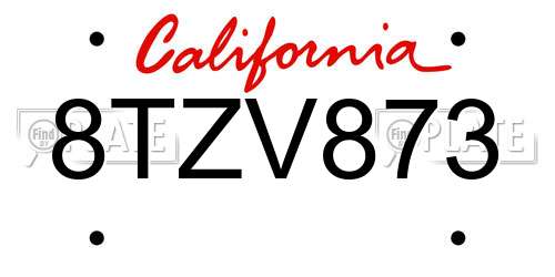 8TZV873 California License Plate