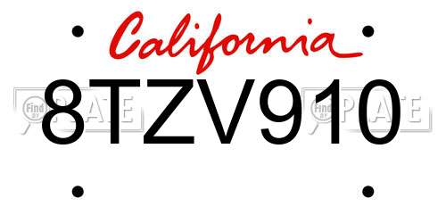 8TZV910 California License Plate