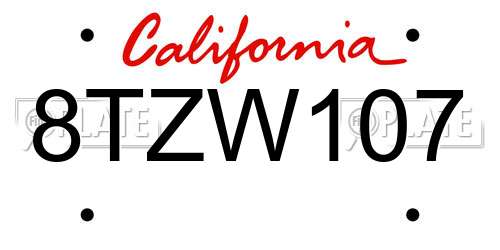 8TZW107 California License Plate