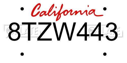 8TZW443 California License Plate