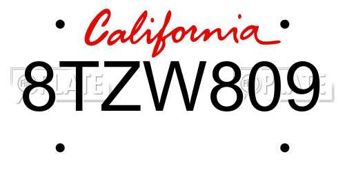8TZW809 California License Plate