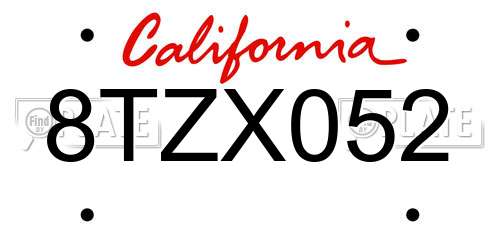 8TZX052 California License Plate