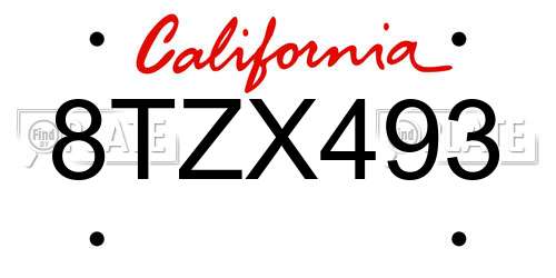 8TZX493 California License Plate