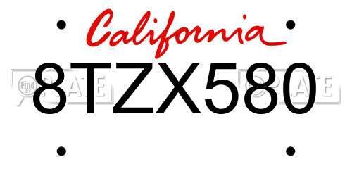 8TZX580 California License Plate