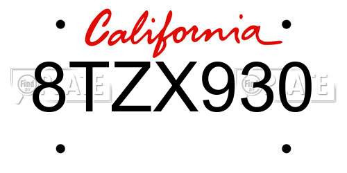 8TZX930 California License Plate