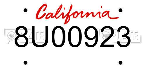 8U00923 California License Plate
