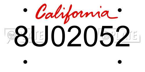 8U02052 California License Plate