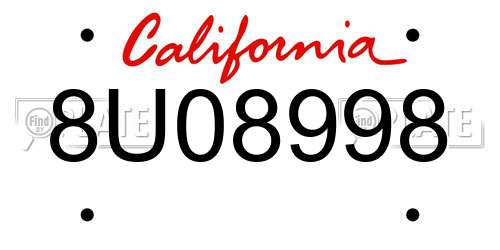 8U08998 California License Plate