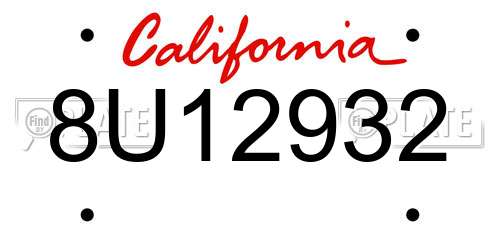 8U12932 California License Plate