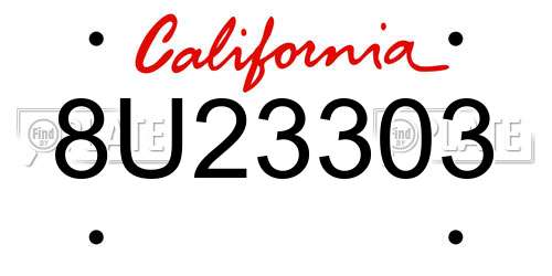 8U23303 California License Plate