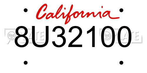 8U32100 California License Plate