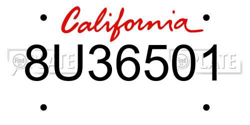 8U36501 California License Plate