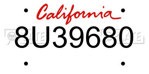 8U39680 California License Plate
