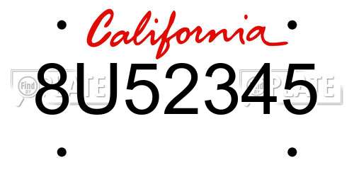 8U52345 California License Plate