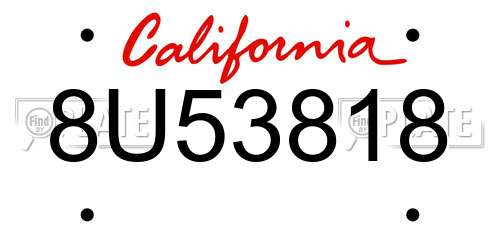 8U53818 California License Plate