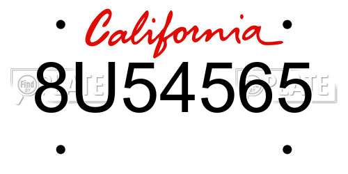 8U54565 California License Plate