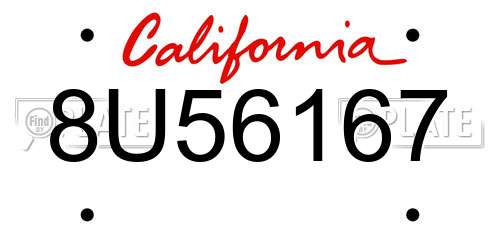 8U56167 California License Plate