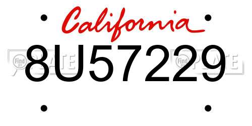 8U57229 California License Plate