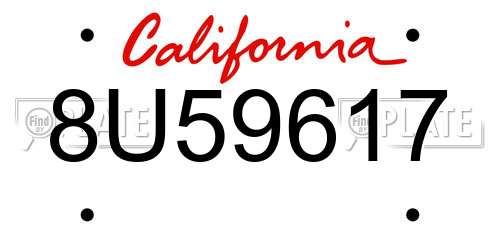 8U59617 California License Plate