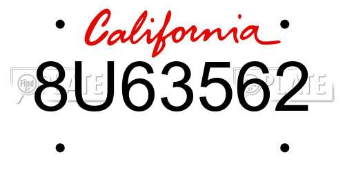 8U63562 California License Plate