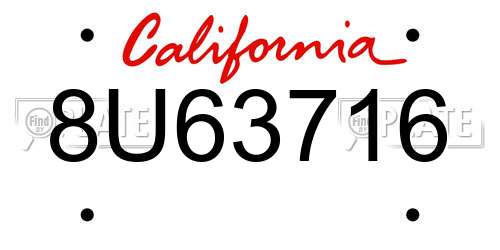 8U63716 California License Plate