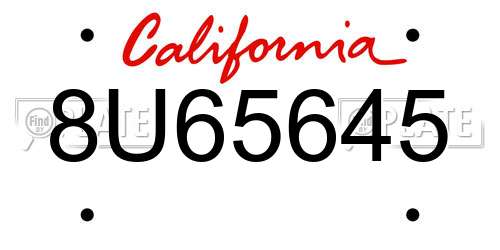 8U65645 California License Plate