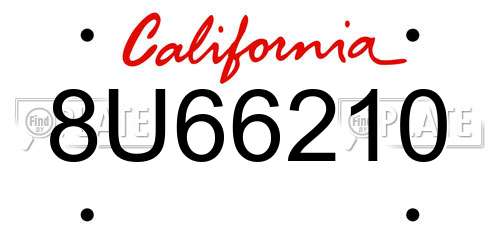 8U66210 California License Plate