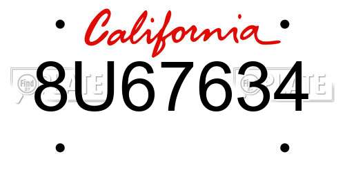 8U67634 California License Plate