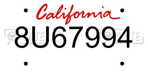 8U67994 California License Plate