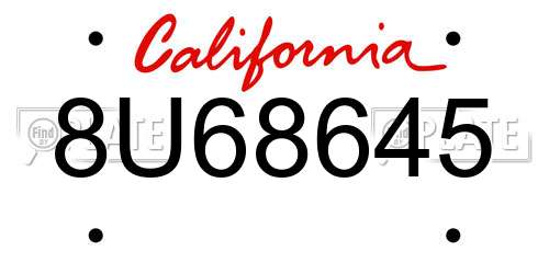 8U68645 California License Plate