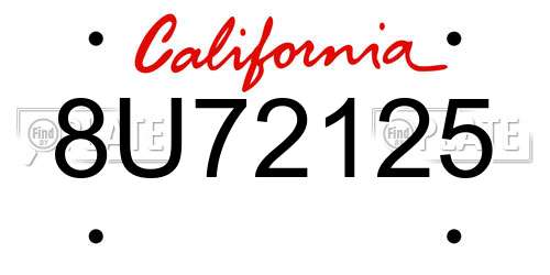 8U72125 California License Plate