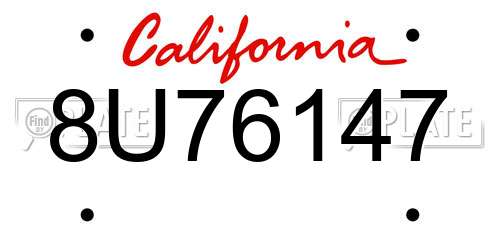 8U76147 California License Plate