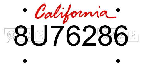 8U76286 California License Plate