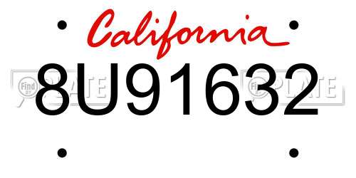 8U91632 California License Plate