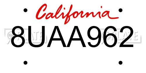 8UAA962 California License Plate