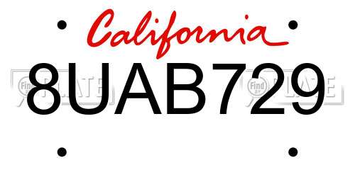 8UAB729 California License Plate