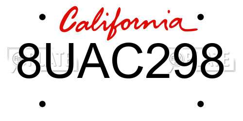 8UAC298 California License Plate