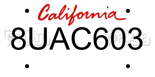 8UAC603 California License Plate