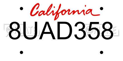 8UAD358 California License Plate