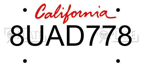 8UAD778 California License Plate